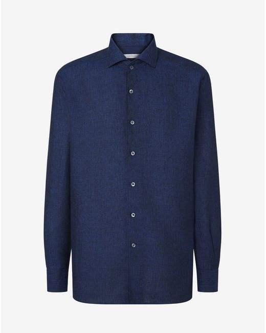 Corneliani Blue Pure Chambray Linen Shirt for men