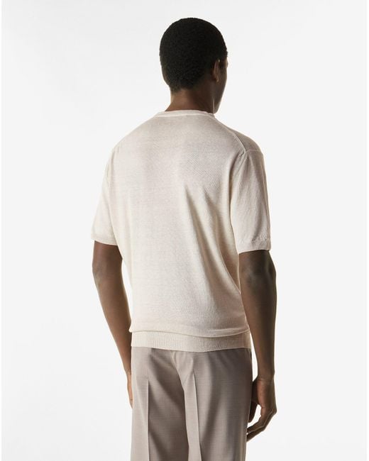 Corneliani White Pure Linen Crew Neck Knit for men
