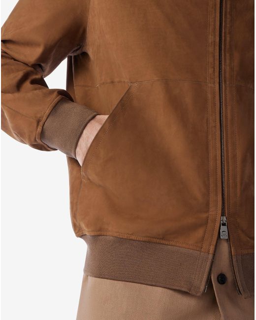 Corneliani Brown Tobacco- Bomber Jacket Made From Super Light Suede for men