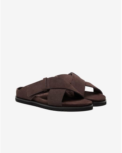 Corneliani Brown Dark Sandals With Suede Crossover Straps for men