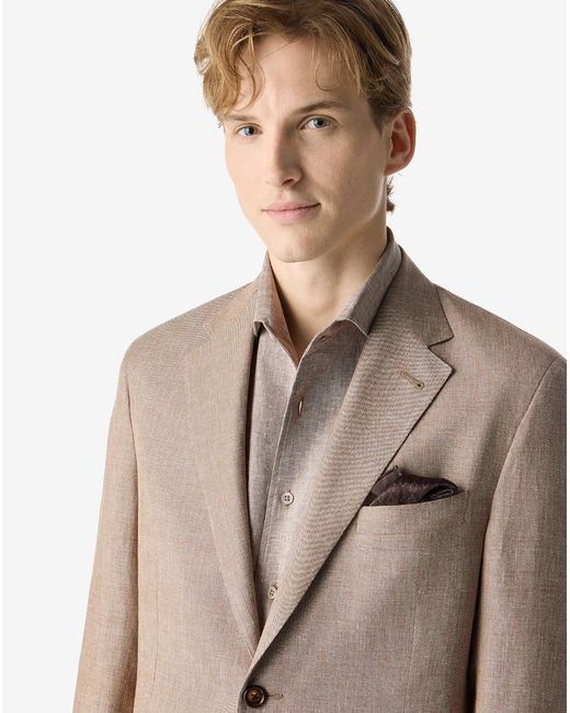 Corneliani Natural Dark Wool, Linen And Silk Sharkskin Suit for men