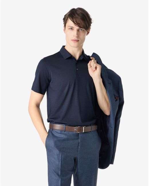 Corneliani Blue Buttonless Luxury Jersey Polo Shirt for men