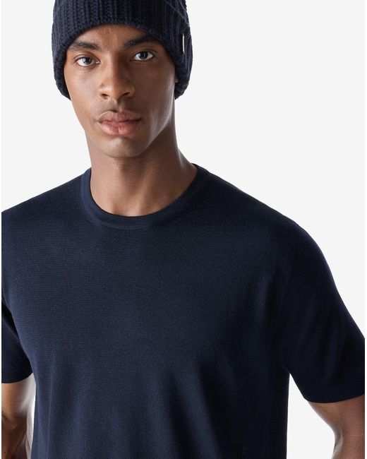 Corneliani Blue Crew Neck Pure Wool T-Shirt for men