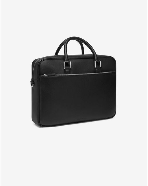 Corneliani Black Textured Leather Overnight Bag for men
