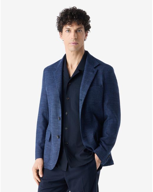 Corneliani Blue Wool, Silk And Stretch Cotton Jacket for men