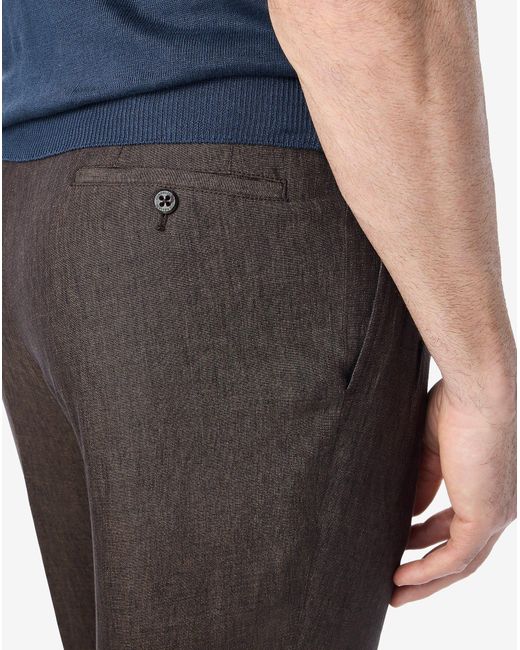 Corneliani Gray 2-Dart Chambray Linen Trousers for men