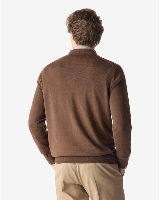 Corneliani Brown Tobacco Long-Sleeved Polo Shirt Made From Pure Wool for men