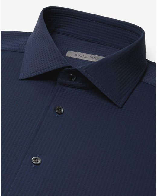 Corneliani Blue Bi-Elastic Fabric Shirt for men