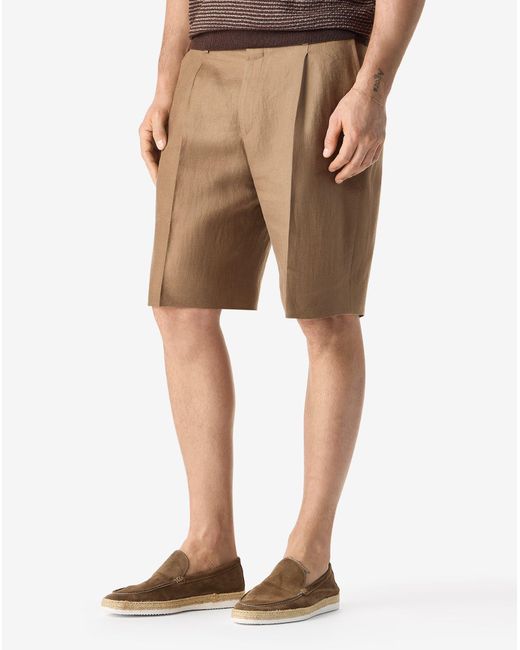 Corneliani Natural Dark Pure Linen Twill Bermuda Shorts for men