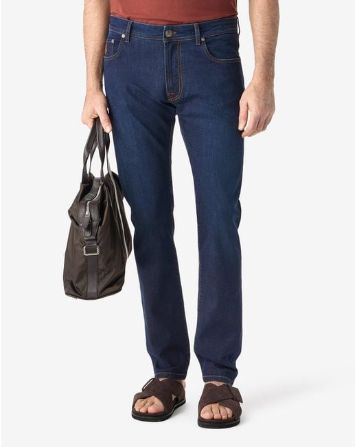Corneliani Blue 5-Pocket Trousers Made From Stretch Denim for men
