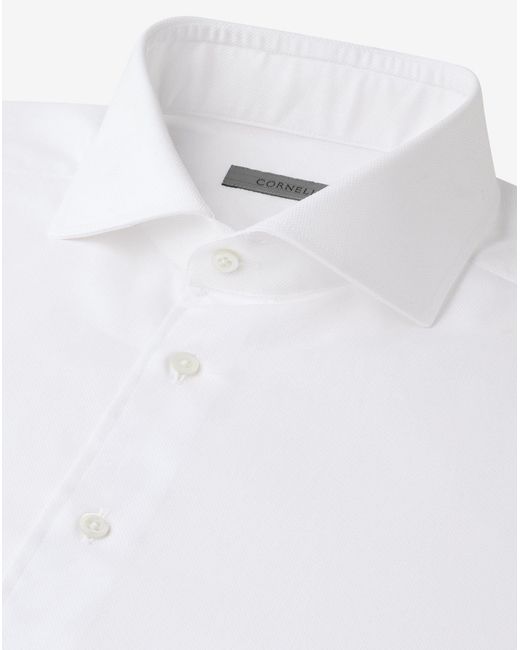 Corneliani White Shirt With Cotton Honeycomb Micro Pattern for men