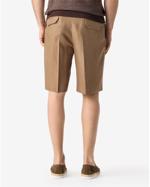 Corneliani Natural Dark Pure Linen Twill Bermuda Shorts for men