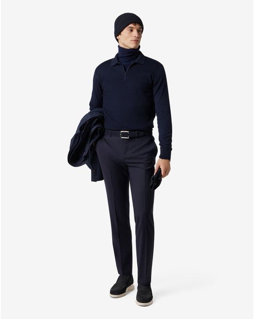 Corneliani Blue Stretch Wool Bengaline Trousers for men