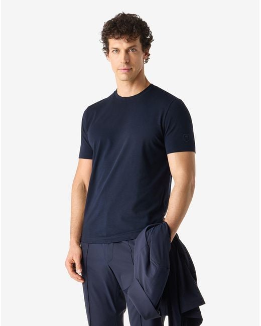 Corneliani Blue Crew Neck Stretch Cotton T-Shirt for men