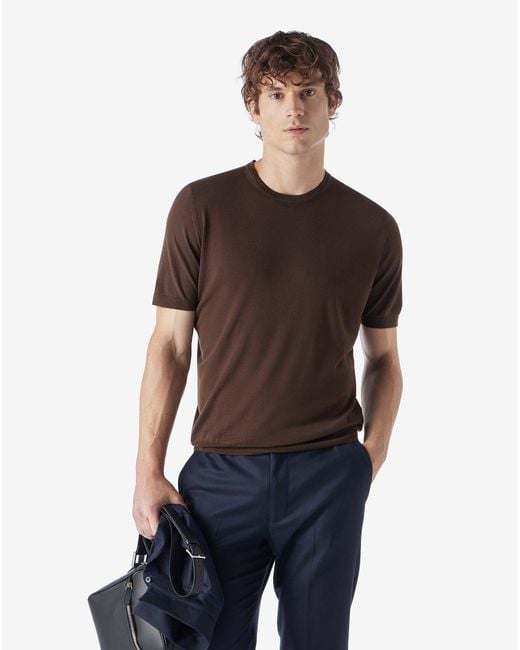 Corneliani Brown Crew Neck T-Shirt Made From Pure Wool for men