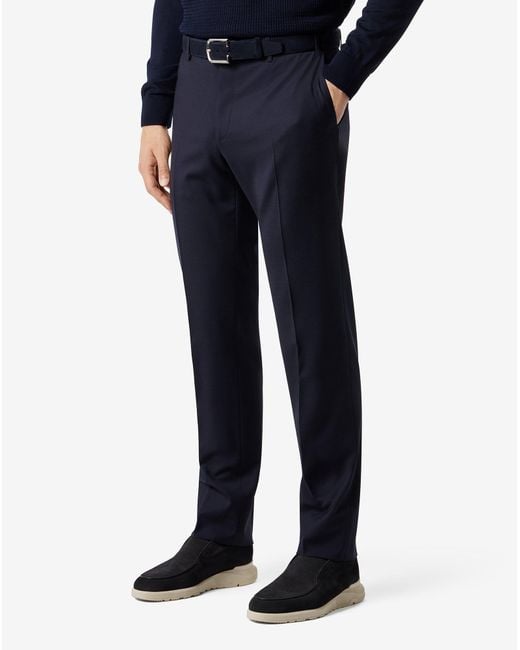 Corneliani Blue Stretch Wool Bengaline Trousers for men