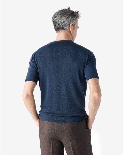 Corneliani Blue Pure Linen Crew Neck Knitwear for men