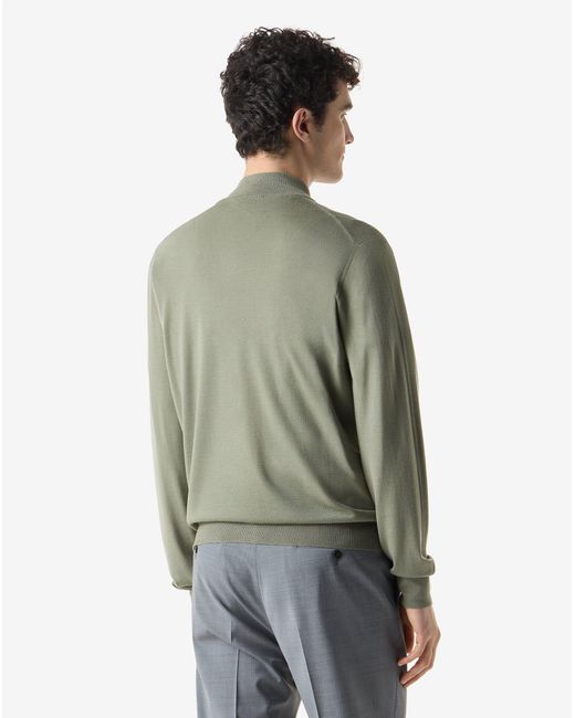Corneliani Green Full-Zip Pure Merino Wool Sweatshirt for men
