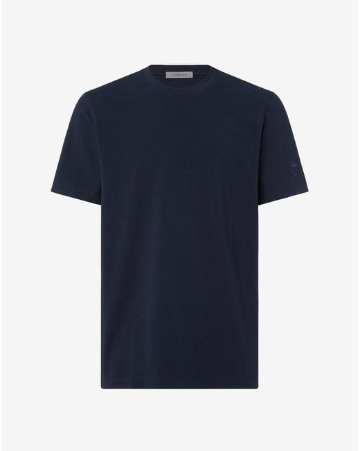 Corneliani Blue Crew Neck Stretch Cotton T-Shirt for men