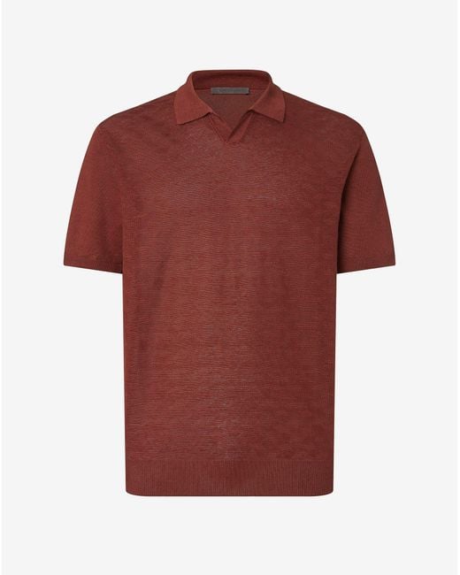 Corneliani Red Buttonless Linen Polo Shirt for men