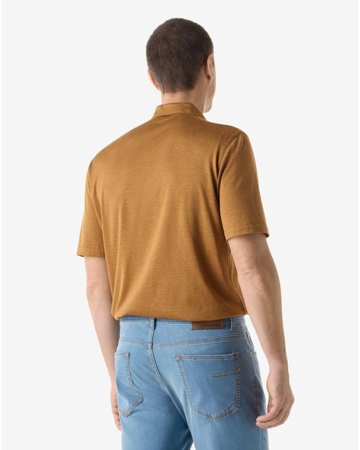 Corneliani Brown Mustard-Coloured Luxury Jersey Polo Shirt With Buttons for men