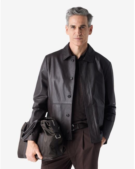 Corneliani Black Nappa Leather Jacket for men