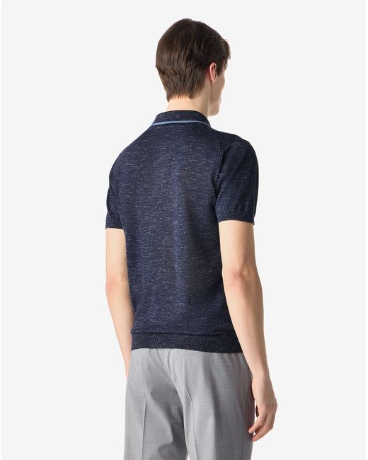 Corneliani Blue Wool, Silk And Linen Polo Shirt for men