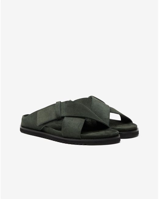 Corneliani Green Dark Sandals With Suede Crossover Straps for men