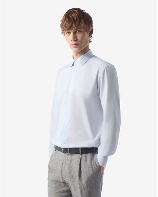 Camicia Con Micro Riga Bianca/Azzurra di Corneliani in White da Uomo