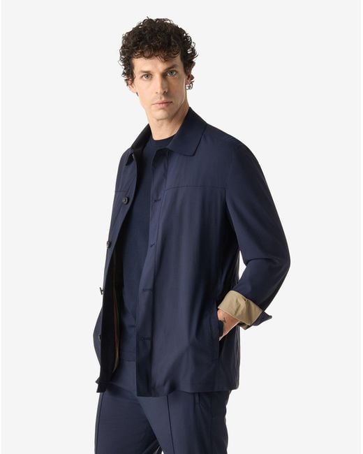 Corneliani Blue Stretch Technical Wool Field Jacket for men