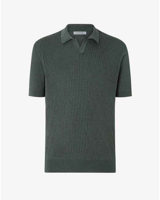 Corneliani Green Buttonless Silk And Organic Cotton Polo Shirt for men