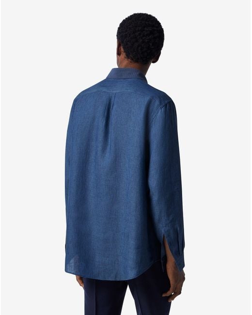 Corneliani Blue Denim Pure Linen Shirt for men