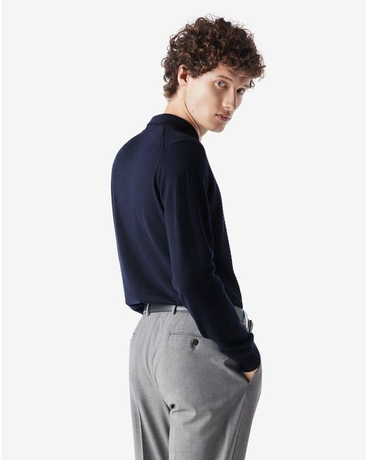 Corneliani Blue Zip-Up Pure Extra Fine Wool Polo Shirt for men