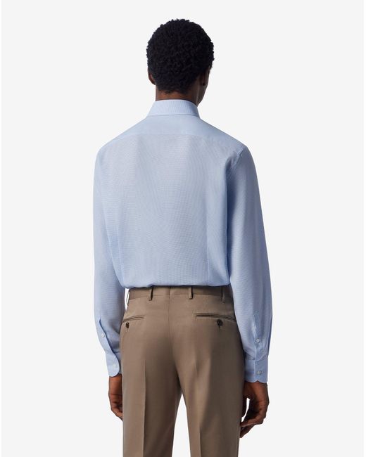 Corneliani Blue Ice Cotton Shirt With Light Microcheck Pattern for men