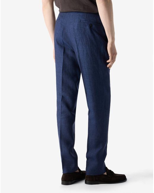 Corneliani Blue 2-Pleated Linen Chambray Trousers for men