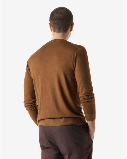 Corneliani Brown Crew Neck Pure Wool Knitwear for men