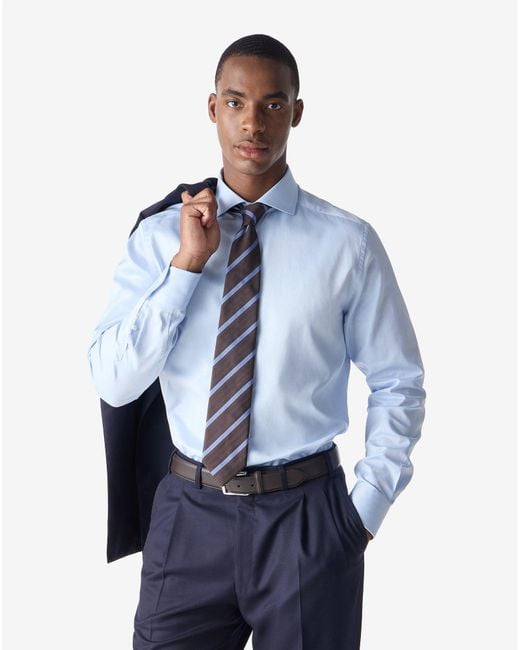 Corneliani Blue Light Cotton Shirt With Honeycomb Micro Pattern for men