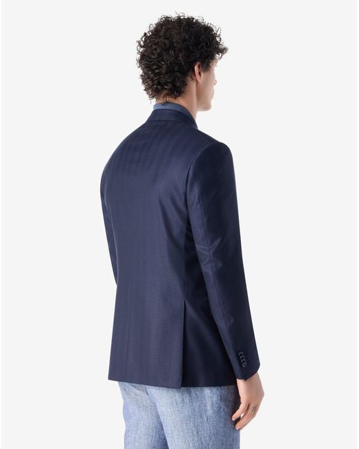 Corneliani Blue Wool And Silk Jacket With Herringbone Pattern for men