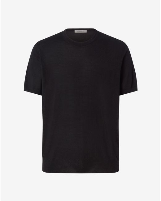 Corneliani Black Crew Neck T-Shirt Made From Pure Wool for men