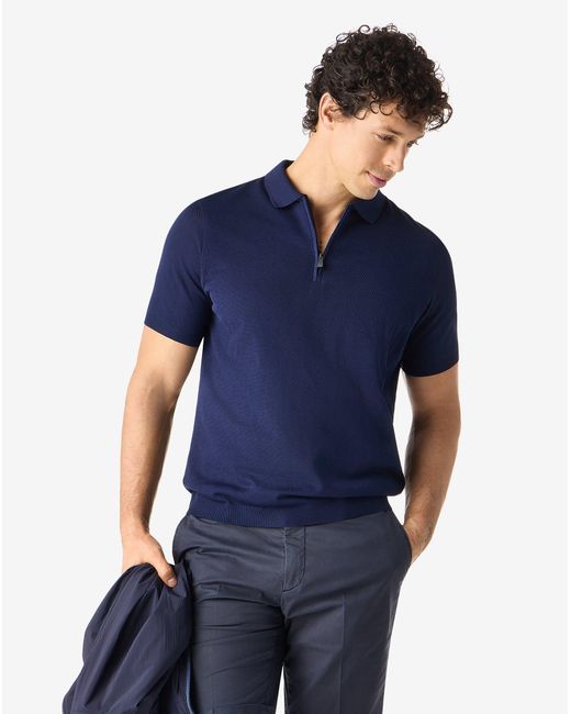 Corneliani Blue Zipped Pure Cotton Polo Shirt for men
