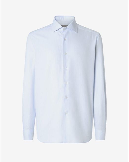 Corneliani Blue Light Textured Cotton Shirt With Herringbone Pattern for men