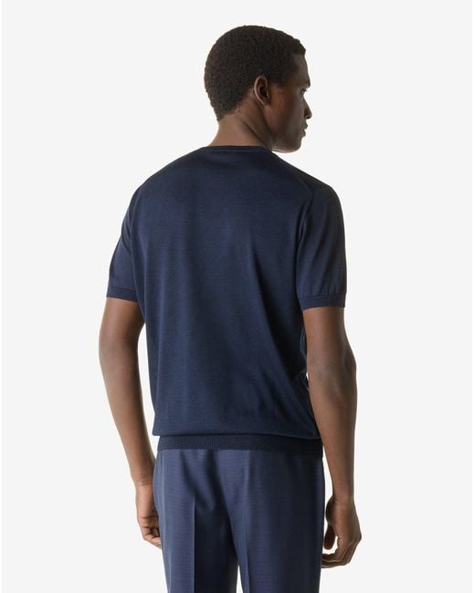 Corneliani Blue Pure Silk Crew Neck Knitwear for men