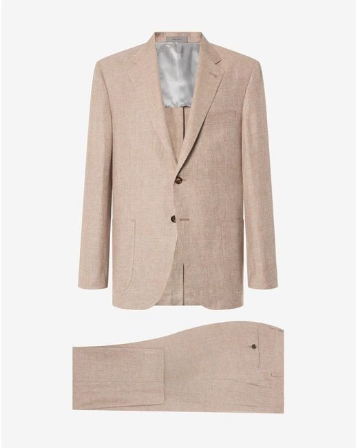 Corneliani Natural Dark Wool, Linen And Silk Sharkskin Suit for men