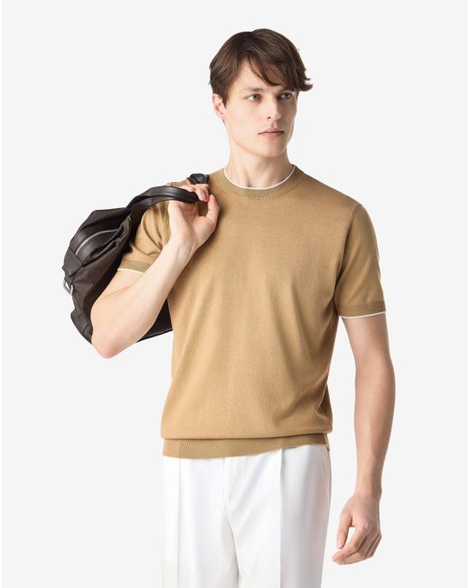Corneliani Natural Crew Neck Silk And Cotton Knitwear for men