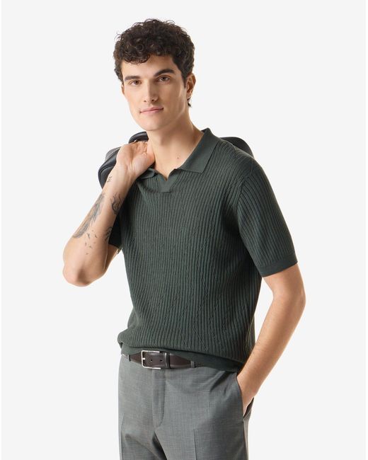 Corneliani Green Buttonless Silk And Organic Cotton Polo Shirt for men