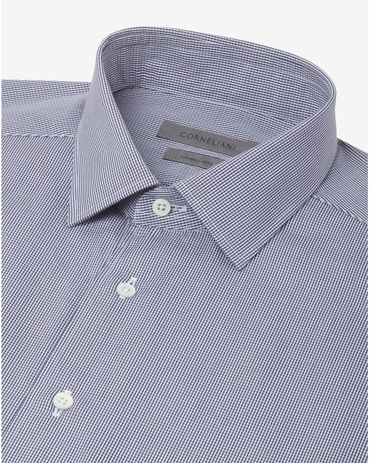 Camicia Con Microquadretto Bianco E di Corneliani in Blue da Uomo