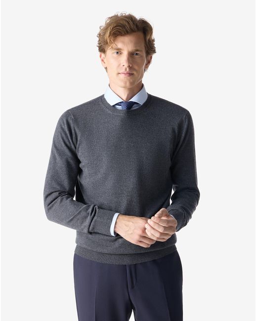 Corneliani Blue Melange Crew Neck Extra Fine Pure Wool Jumper for men