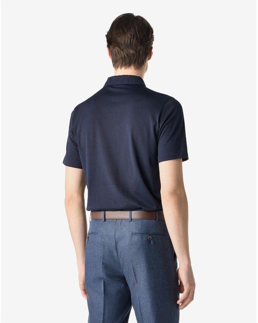 Corneliani Blue Buttonless Luxury Jersey Polo Shirt for men
