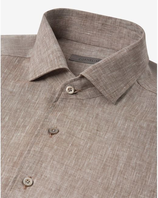 Corneliani Gray Pure Chambray Linen Shirt for men