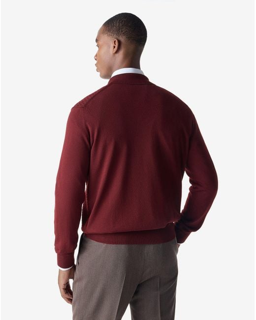 Corneliani Red Dark Long-Sleeved Zip-Up Polo Shirt Made From Pure Extra Fine Wool for men